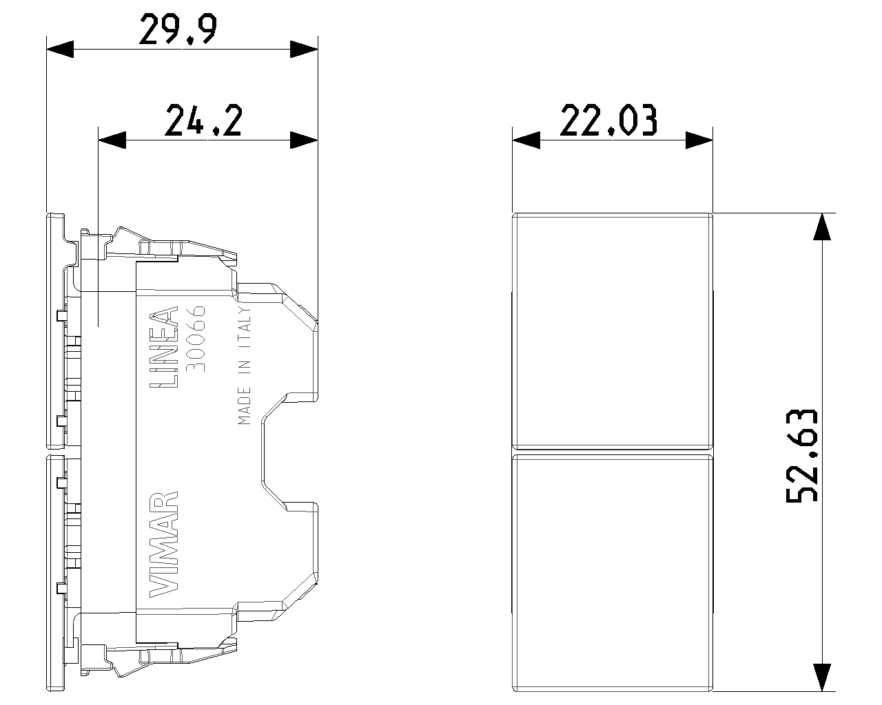 Due pulsanti indipendenti 1P NO + 1P NO 10 A 250 V~ Vimar Linea bianco-nero-canapa 30066.B/G/C Due pulsanti indipendenti 1P NO + 1P NO 10 A 250 V~ Vimar Linea bianco-nero-canapa 30066.B/G/C